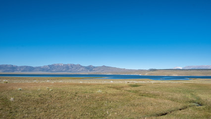 View on the wild plain and a lake, California,