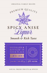 Fototapeta na wymiar Family Recipe Anise Spice Liquor Acohol Label. Abstract Vector Packaging Design Layout. Modern Typography Banner with Hand Drawn Anise Star Seeds Silhouette Logo and Background.