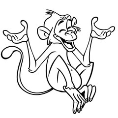 Cute cartoon monkey chimpanzee. Vector illustration of a monkey outlines. Design for coloring book