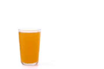 glass of orange juice on white