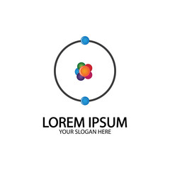 Atom Icon. Science sign. Atom logo. Atomic symbol. Nuclear icon. Electrons and protons. Atom, icon, proton, vector, electron, quantum, ellipse, medicine, abstract, atomic, biology