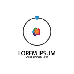 Atom Icon. Science sign. Atom logo. Atomic symbol. Nuclear icon. Electrons and protons. Atom, icon, proton, vector, electron, quantum, ellipse, medicine, abstract, atomic, biology
