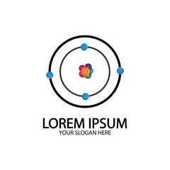 Atom Icon. Science sign. Atom logo. Atomic symbol. Nuclear icon. Electrons and protons. Atom, icon, proton, vector, electron, quantum, ellipse, medicine, abstract, atomic, biology