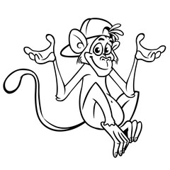Cute cartoon monkey chimpanzee. Vector illustration of a monkey outlines. Design for coloring book