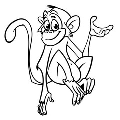 Cute cartoon monkey chimpanzee. Vector illustration of a monkey outlines. Design for coloring book