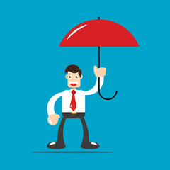 vector graphic flat design young businessman holding an umbrella
