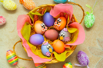 Easter composition with eggs on a pastel background