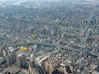 Fototapeta na wymiar Osaka city view from Abeno Harukas(300m high), Osaka, Japan