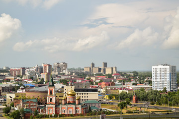 city landscape, high-rise buildings, church
