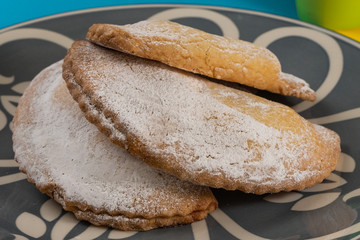 Tree delicious robiols, typical Mallorcan baked sweet recipe, traditional in Easter holiday.
