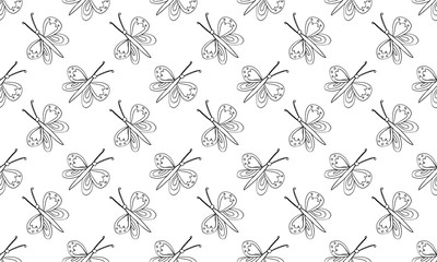 Beautiful colorful butterfly isolated on a white background. Hand drawing line vector sketch