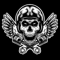 skull helmet with banner and wing club logo mascot design