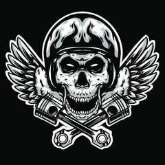 skull helmet with banner and wing club logo mascot design