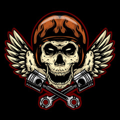 skull helmet with piston and wing club logo mascot design