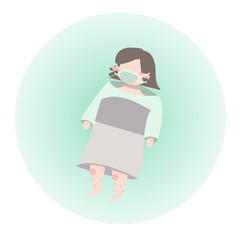 Simple flat girl in medical mask with hairy legs on radial gradient background in self isolation because of coronavirus	