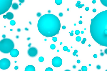 Bubble gum in Azure sphere shape. Blue pearls fly in space. Matte mint 3d balls are falling - render illustration. Abstract trendy stylish wallpaper background. Advertising banner with copy space