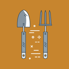 Gardening line icons vector set. Garden tools icons collection. Gardening icons illustration set. Trowel and fork linear icon concept