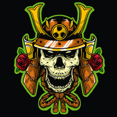 skull samurai with rose logo mascot design