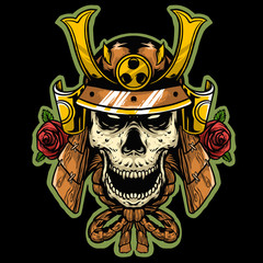 skull samurai with rose logo mascot design