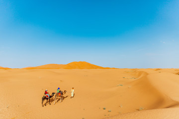 Fototapeta na wymiar Private camel tour in the Sahara Desert, Morocco, North Africa