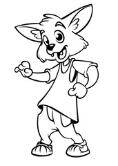 Cartoon fox dancing. Vector illustration outlined. Design for coloring book