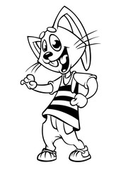 Cartoon bunny rabbit dancing. Vector illustration outlined. Design for coloring book.