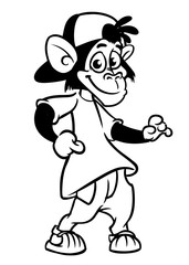 Obraz premium Cartoon monkey chimpanzee dancing. Vector illustration outlined. Design for coloring book