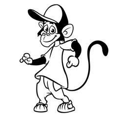 Cartoon monkey chimpanzee dancing. Vector illustration outlined. Design for coloring book