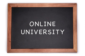 Obraz premium Online university written on chalkboard, white background