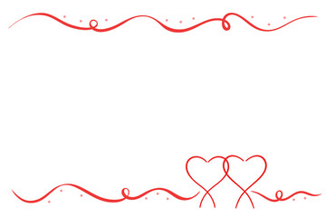 Valentine's Day greeting card with two red hearts and ribbons on isolated white background, including clipping path
