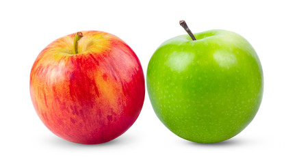 red and green apple on white background