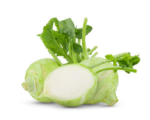 kohlrabi with green leaves on isolated white backround