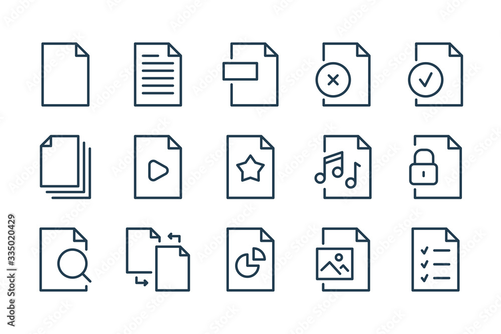 Fototapete document and file type related line icons. docs format vector linear icon set.