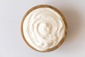 Greek yogurt .Homemade Fatty Dairy product, sour cream, mayonnaise.