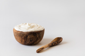 Greek yogurt .Homemade Fatty Dairy product, sour cream, mayonnaise.