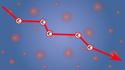 Obraz premium Economics fall, dollar fall chart with copy space. Coronavirus destroys economy. Coronavirus impacts global economy