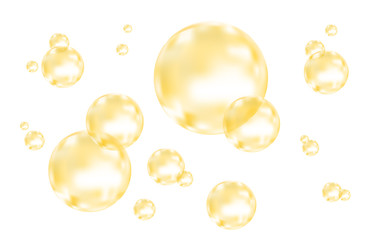 Set of realistic  glossy gold  bubbles.