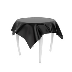 White round table with black tablecloth. 3d rendering illustration