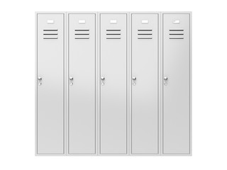 White gym closed lockers. 3d rendering illustration