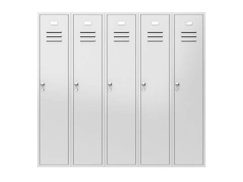 White gym closed lockers. 3d rendering illustration