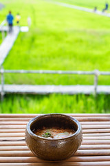 Naklejka premium Thai style spicy soup and noodle