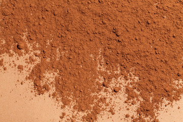 Smashed cocoa powder rows top view.