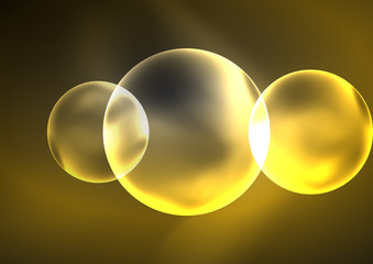 Glowing neon shiny transparent bubbles, glass circles or bio cell concept. Techno futuristic vector abstract background For Wallpaper, Banner, Background, Card, Book Illustration, landing page