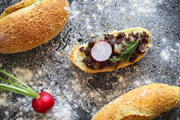 Bread roll with warm kaszanka
