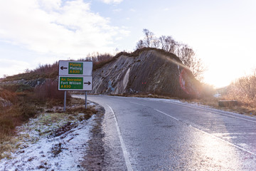 A road junction on the A830 near Morar, Scotland