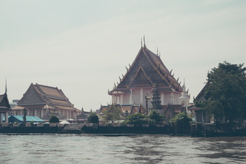 thai temple at the riverfront chao praya bangkok