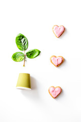 cookies for Valentine Day heartshaped on white background top view