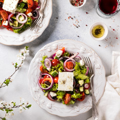 Greek salad of fresh vegetables.Healthy food concept.