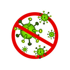 Stop coronavirus with a red prohibitory sign. 2019-nCoV new coronavirus bacteria. No coronovirus infection. The fight and outbreak of coronavirus in China. Flat vector illustration.