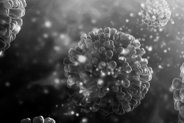 3d rendering Virus bacteria cells background, black and white illustration